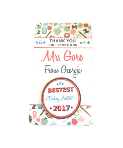 Personalised Thank You Bestest Teaching Assistant Metal Pin Badge In Gift Tin